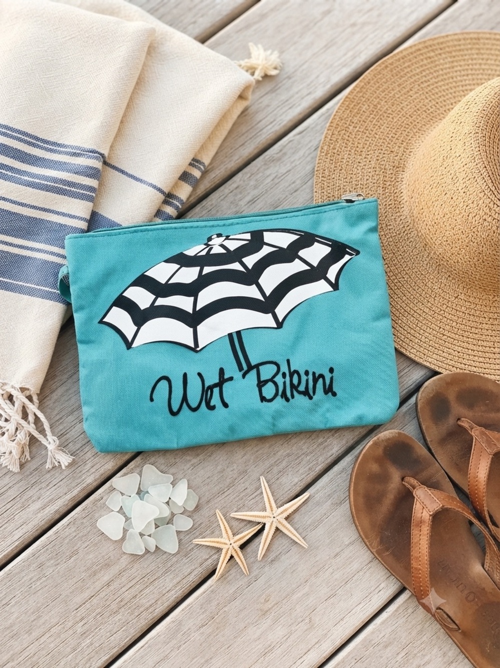 Wet Bikini Teal Beach Wet/Dry Cosmetic Bag